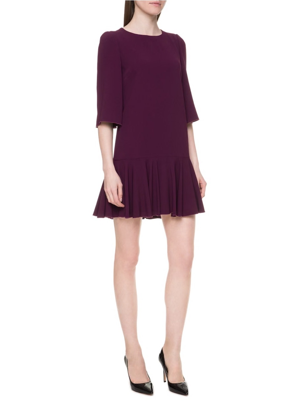 Dolce & Gabbana Dress Women 44 US 8 Plum Excellent Drop Waist Pleated F6A8VT